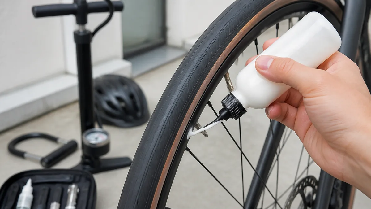 自転車のパンク修理剤は、タイヤの中で何をしているのかの解説画像