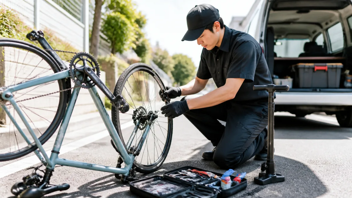 自転車のパンク修理を出張で頼むと、実際には何が起きるのかの解説画像
