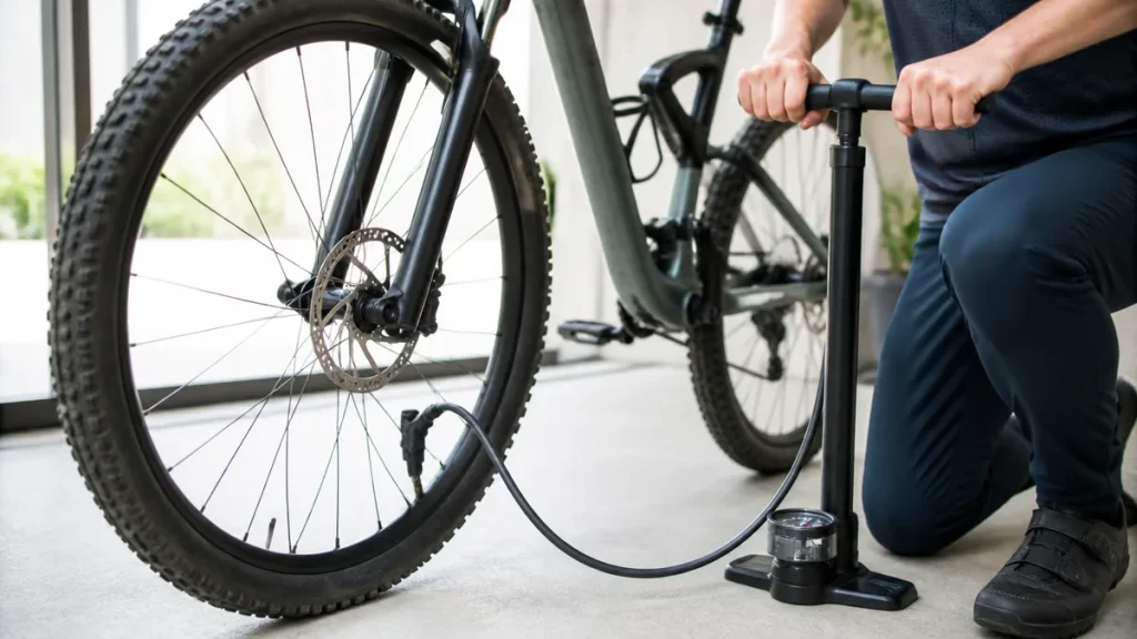 マウンテンバイクの空気入れ方は米式が基本｜1.5barから決まる適正圧と手順のアイキャッチ画像